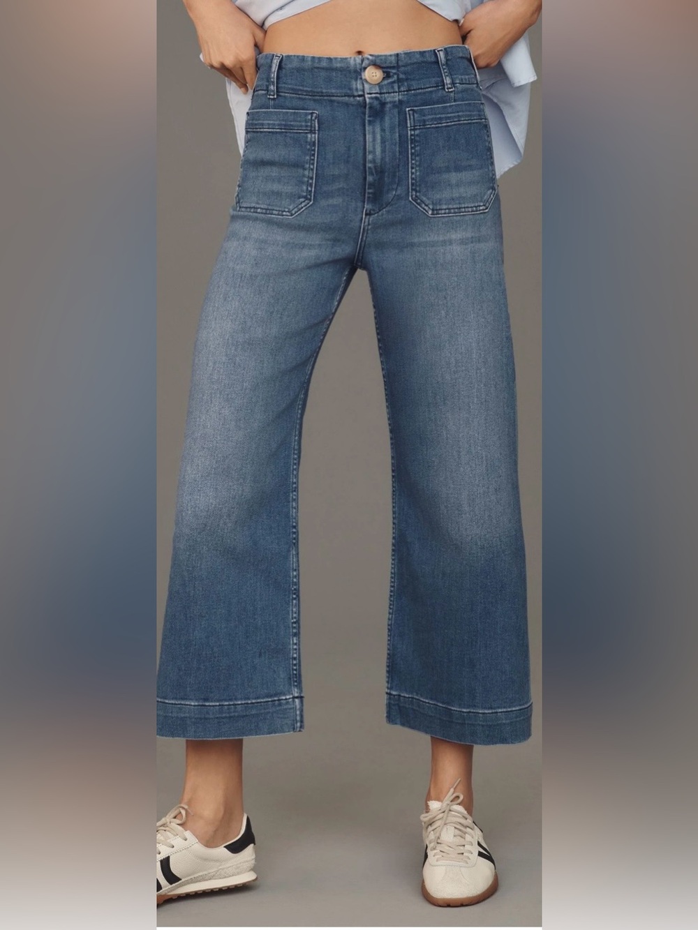 Maeve The Colette Wide-Leg Cropped Jeans in Medium Blue Size 26
